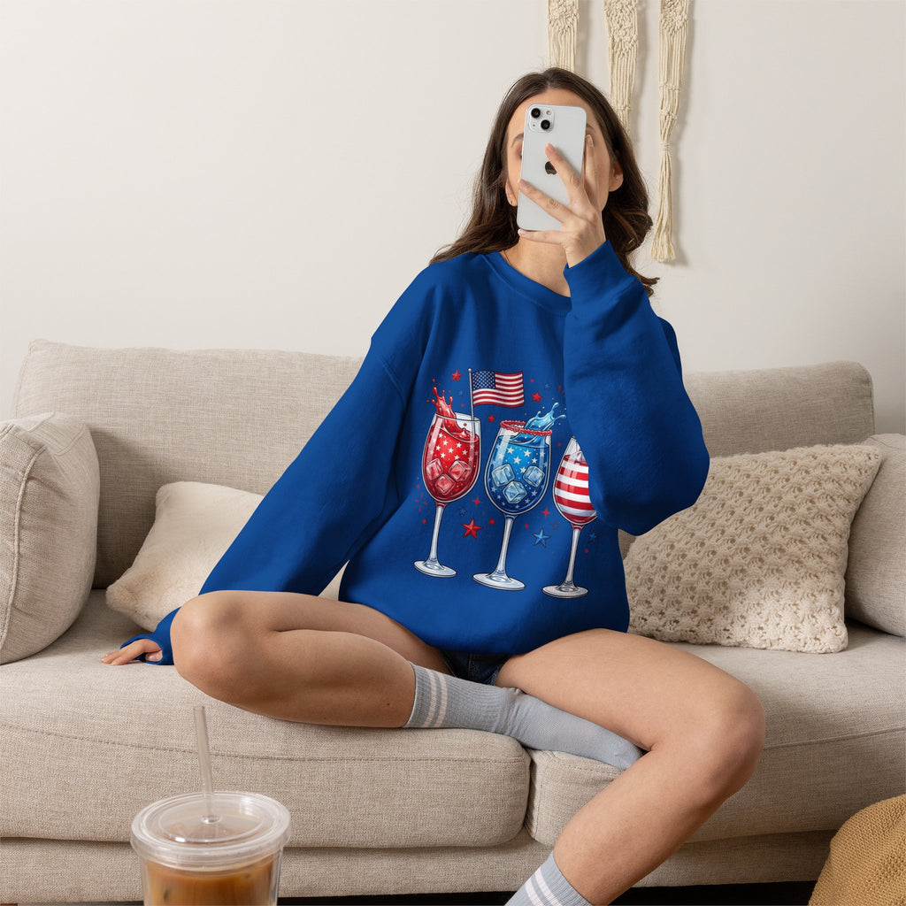 Fourth of July Cocktail Crewneck Sweatshirt, front view