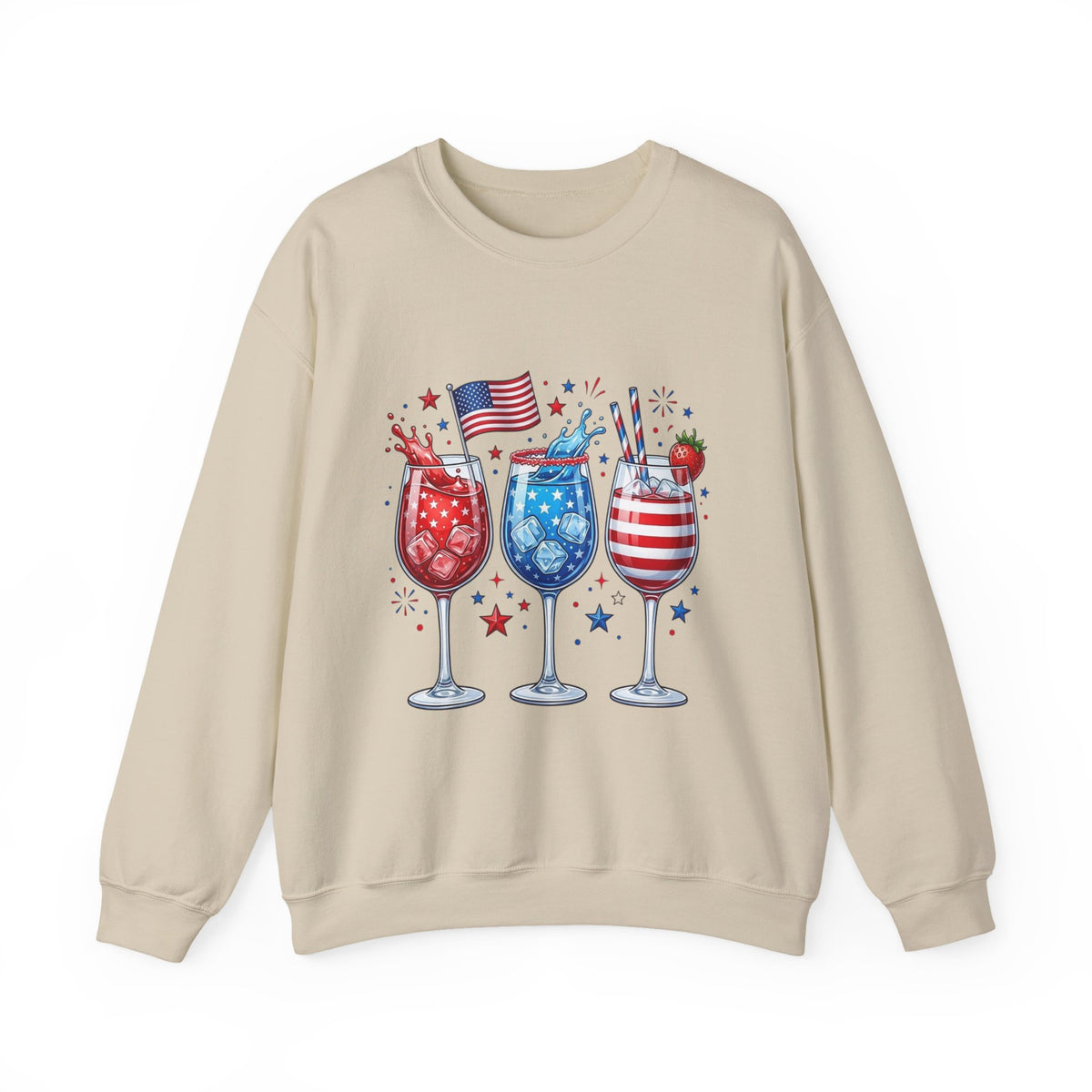 Fourth of July Cocktail Crewneck Sweatshirt, patriotic cocktail glasses print, unisex fit