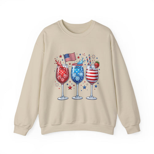 Fourth of July Cocktail Crewneck Sweatshirt, patriotic cocktail glasses print, unisex fit